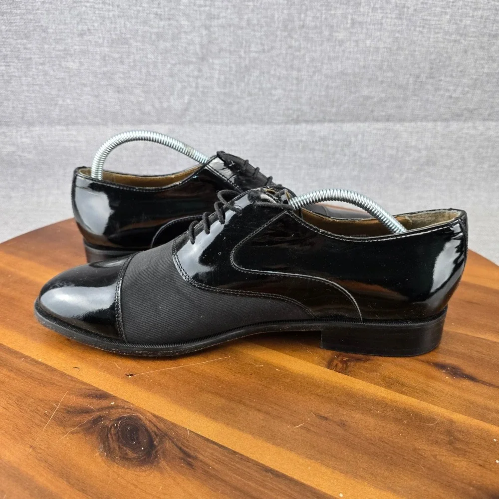 Stacy Adams‎ Mens Black Patent Leather Fabric Tuxedo Cap Toe Oxford Shoes 10.5 M